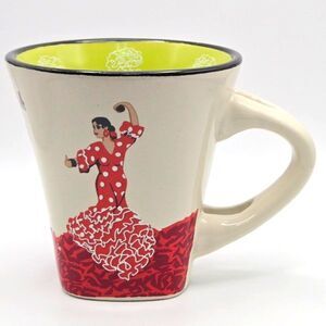 Ole Mosaic Espana Rose Flamenco Dancer Green Inside Espresso Cup Mug 2.75" High